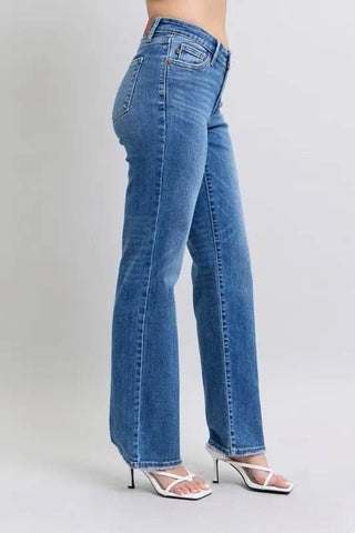 Judy Blue Full Size High Waist V-Front Vintage Wash Straight Jeans Plus Size - Just Believe Boutique