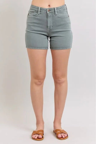 Judy Blue Full Size Hw Garment Dyed & Back Pkt Embroidery Shorts Plus Size - Just Believe Boutique