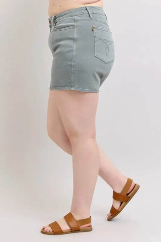 Judy Blue Full Size Hw Garment Dyed & Back Pkt Embroidery Shorts Plus Size - Just Believe Boutique