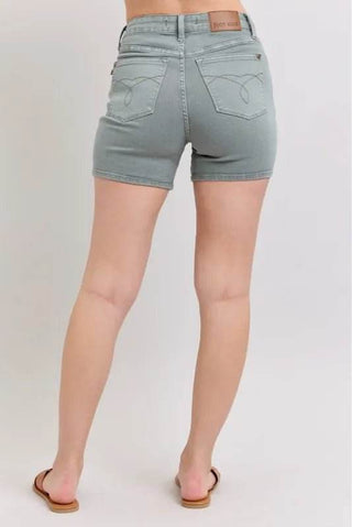 Judy Blue Full Size Hw Garment Dyed & Back Pkt Embroidery Shorts Plus Size - Just Believe Boutique