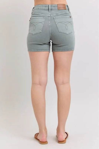 Judy Blue Full Size Hw Garment Dyed & Back Pkt Embroidery Shorts Plus Size - Just Believe Boutique