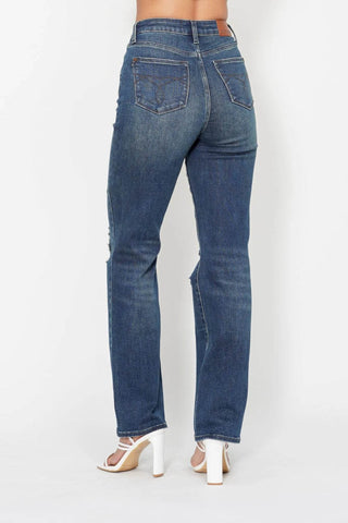 Judy Blue Full Size Hw Ripped Knee Dad Jeans Plus Size - Just Believe Boutique