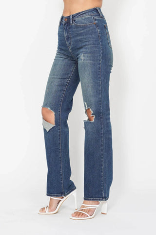 Judy Blue Full Size Hw Ripped Knee Dad Jeans Plus Size - Just Believe Boutique