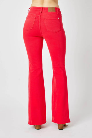 Judy Blue Full Size Hw Tummy Control Garment Dyed Flare Jeans Plus Size - Just Believe Boutique