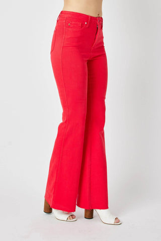 Judy Blue Full Size Hw Tummy Control Garment Dyed Flare Jeans Plus Size - Just Believe Boutique