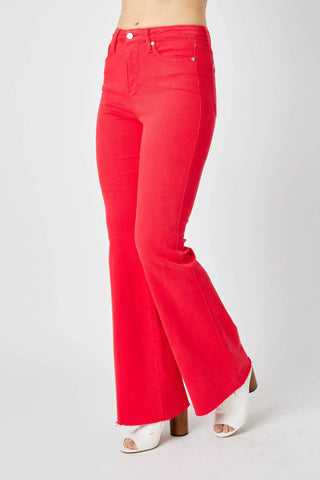 Judy Blue Full Size Hw Tummy Control Garment Dyed Flare Jeans Plus Size - Just Believe Boutique