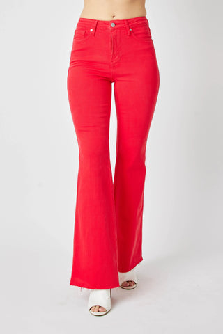 Judy Blue Full Size Hw Tummy Control Garment Dyed Flare Jeans Plus Size - Just Believe Boutique