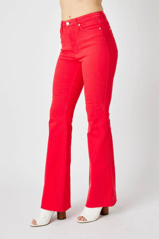 Judy Blue Full Size Hw Tummy Control Garment Dyed Flare Jeans Plus Size - Just Believe Boutique