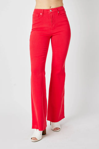 Judy Blue Full Size Hw Tummy Control Garment Dyed Flare Jeans Plus Size - Just Believe Boutique