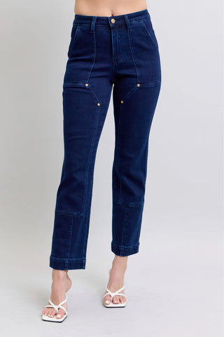 Judy Blue Full Size Hw Work Wear Knee Patch Straight Jeans Plus Size - Just Believe Boutique