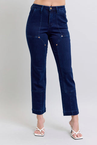 Judy Blue Full Size Hw Work Wear Knee Patch Straight Jeans Plus Size - Just Believe Boutique