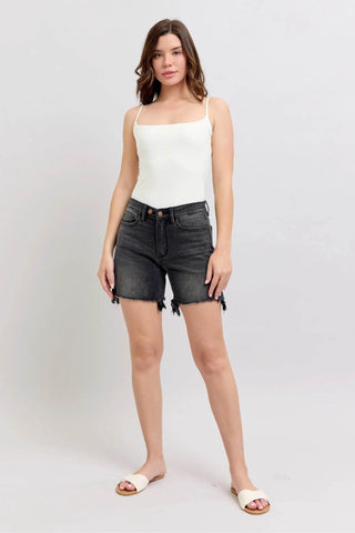 Judy Blue Full Size Long Cut Off 2 Button Dad Denim Shorts Plus Size - Just Believe Boutique