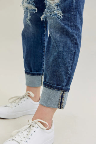 Judy Blue Full Size Mid Rise Cuffed Destroy Bf Jeans Plus Size - Just Believe Boutique