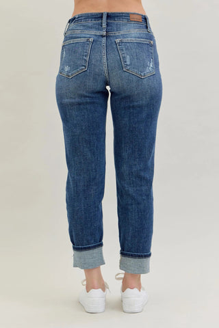 Judy Blue Full Size Mid Rise Cuffed Destroy Bf Jeans Plus Size - Just Believe Boutique