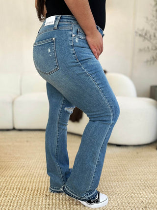 Judy Blue Full Size Mid Rise Destroyed Hem Distressed Jeans - Just Believe Boutique