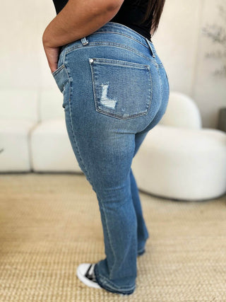 Judy Blue Full Size Mid Rise Destroyed Hem Distressed Jeans - Just Believe Boutique