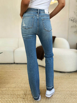 Judy Blue Full Size Mid Rise Destroyed Hem Distressed Jeans - Just Believe Boutique