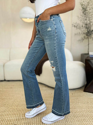 Judy Blue Full Size Mid Rise Destroyed Hem Distressed Jeans - Just Believe Boutique