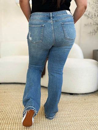 Judy Blue Full Size Mid Rise Destroyed Hem Distressed Jeans - Just Believe Boutique