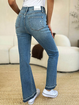 Judy Blue Full Size Mid Rise Destroyed Hem Distressed Jeans - Just Believe Boutique