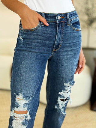 Judy Blue Full Size Mid Rise Distressed Raw Hem Jeans - Just Believe Boutique