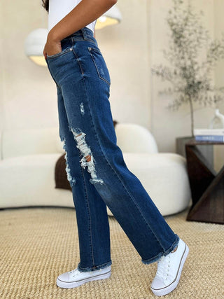 Judy Blue Full Size Mid Rise Distressed Raw Hem Jeans - Just Believe Boutique