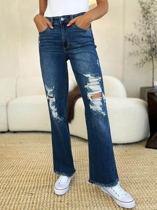 Judy Blue Full Size Mid Rise Distressed Raw Hem Jeans - Just Believe Boutique