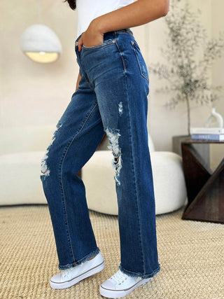 Judy Blue Full Size Mid Rise Distressed Raw Hem Jeans - Just Believe Boutique