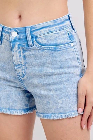 Judy Blue Full Size Mid Rise Garment Dyed Denim Shorts Plus Size - Just Believe Boutique