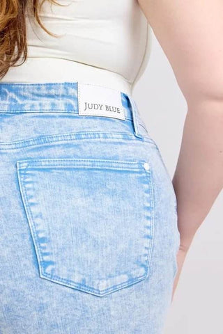 Judy Blue Full Size Mid Rise Garment Dyed Denim Shorts Plus Size - Just Believe Boutique