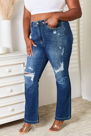 Judy Blue Full Size Mid Rise Hand Sand & Destroy Bootcut Jeans - Just Believe Boutique
