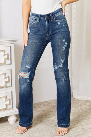 Judy Blue Full Size Mid Rise Hand Sand & Destroy Bootcut Jeans - Just Believe Boutique