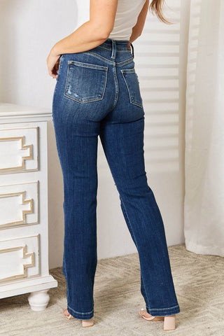 Judy Blue Full Size Mid Rise Hand Sand & Destroy Bootcut Jeans - Just Believe Boutique