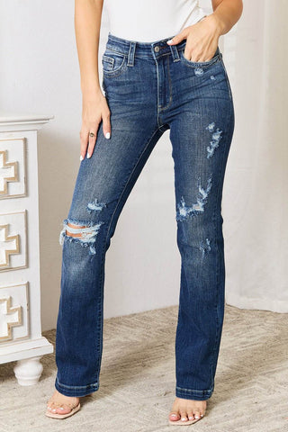 Judy Blue Full Size Mid Rise Hand Sand & Destroy Bootcut Jeans - Just Believe Boutique