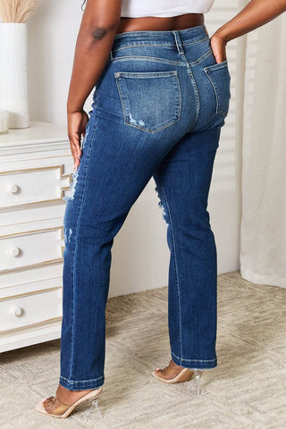 Judy Blue Full Size Mid Rise Hand Sand & Destroy Bootcut Jeans - Just Believe Boutique