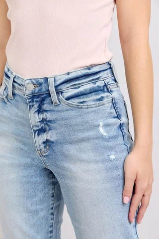 Judy Blue Full Size Mid Rise Light Wash Dad Jeans Plus Size - Just Believe Boutique