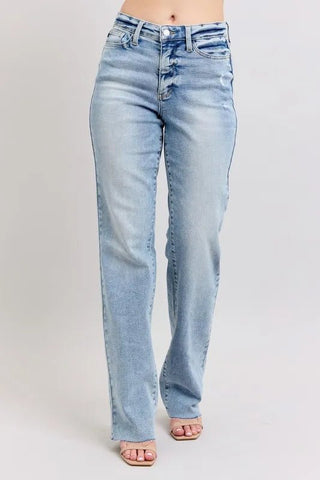 Judy Blue Full Size Mid Rise Light Wash Dad Jeans Plus Size - Just Believe Boutique