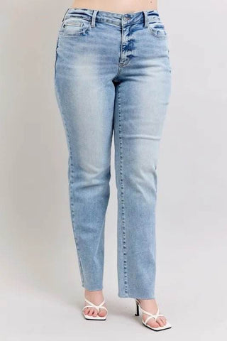 Judy Blue Full Size Mid Rise Light Wash Dad Jeans Plus Size - Just Believe Boutique