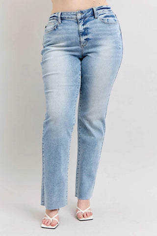 Judy Blue Full Size Mid Rise Light Wash Dad Jeans Plus Size - Just Believe Boutique