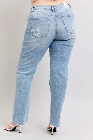 Judy Blue Full Size Mid Rise Light Wash Dad Jeans Plus Size - Just Believe Boutique