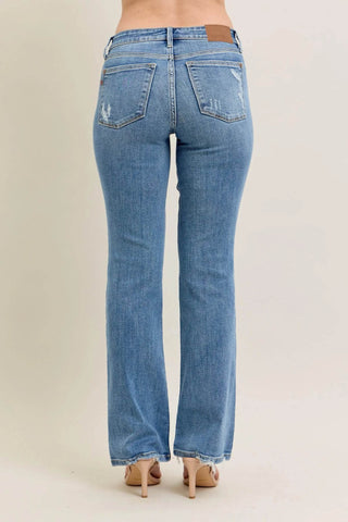 Judy Blue Full Size Mid Rise Wash Destroy Hem Bootcut Jeans Plus Size - Just Believe Boutique