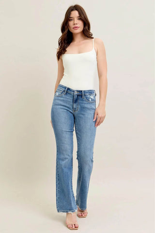 Judy Blue Full Size Mid Rise Wash Destroy Hem Bootcut Jeans Plus Size - Just Believe Boutique
