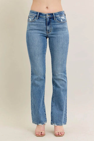 Judy Blue Full Size Mid Rise Wash Destroy Hem Bootcut Jeans Plus Size - Just Believe Boutique