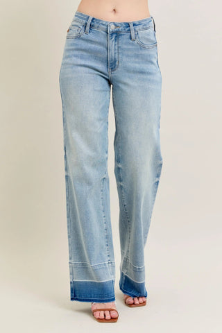 Judy Blue Full Size Mr Release Hem Wide Leg Jeans Plus Size - Just Believe Boutique