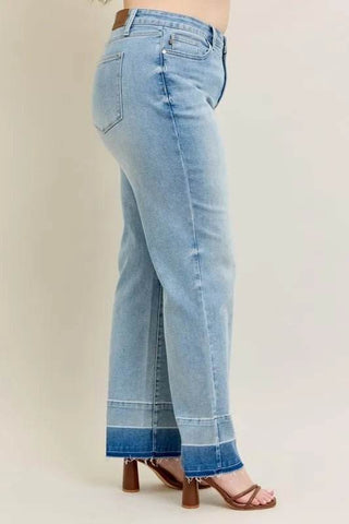 Judy Blue Full Size Mr Release Hem Wide Leg Jeans Plus Size - Just Believe Boutique