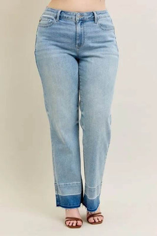 Judy Blue Full Size Mr Release Hem Wide Leg Jeans Plus Size - Just Believe Boutique