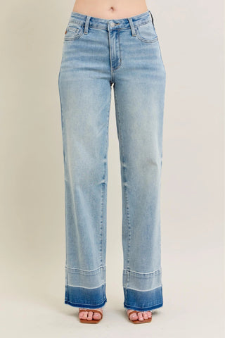 Judy Blue Full Size Mr Release Hem Wide Leg Jeans Plus Size - Just Believe Boutique