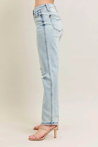 Judy Blue Full Size Mr Repair Stitch Detail Destroy Single Cuff Bf Jeans Plus Size - Just Believe Boutique