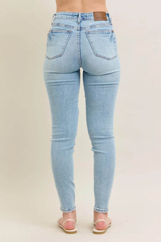 Judy Blue Full Size Mr Tummy Control Vintage Wash Skinny Jeans Plus Size - Just Believe Boutique