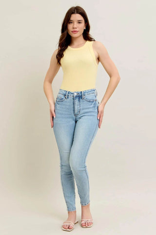 Judy Blue Full Size Mr Tummy Control Vintage Wash Skinny Jeans Plus Size - Just Believe Boutique